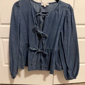 Anthropologie Blue Puff Sleeve Peplum Blouse
